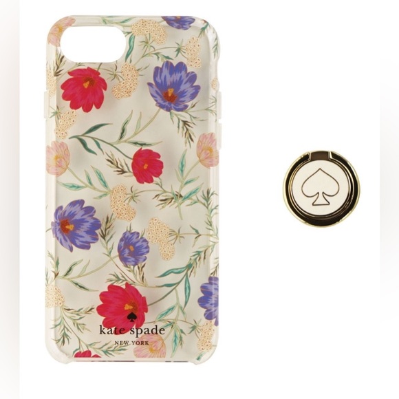 Kate Spade Hybrid Case & Attachable Ring Stand for iPhone 8/7/6s Clear/Flowers - Picture 3 of 7